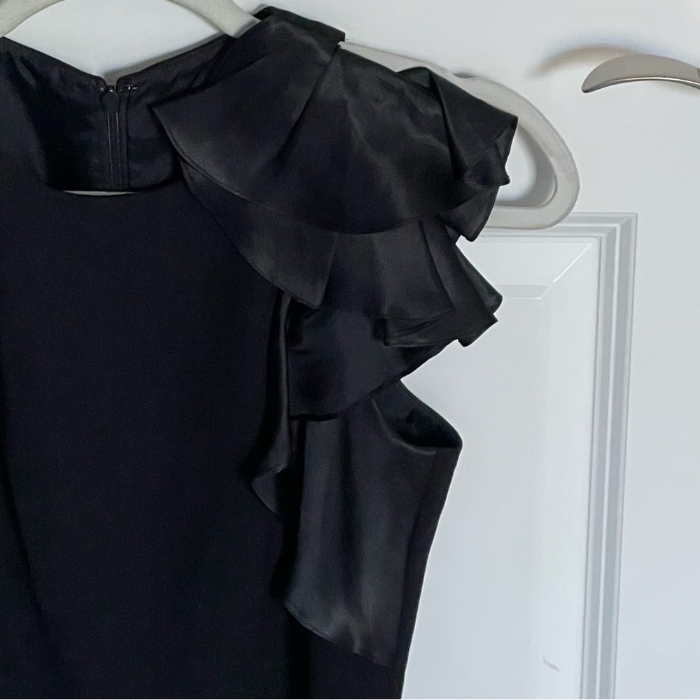 Carmen Marc Valvo Shoulder Ruffle Sheath Dress Black Size 2- 47442 - Picture 5 of 14